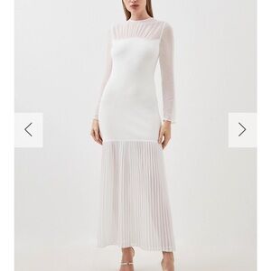 NWT Karen Millen Petite Figure Form Woven Bandage Mix Midi Dress White